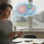 Värm ditt hem smart och hållbart En person med en tankebubbla ovanför huvudet som funderar på att installera fjärrvärme.